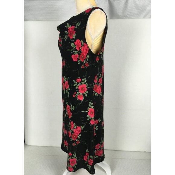 Betsy Lauren Womens Sleeveless Floral Dress Black With Red Flowers Size 14 Poly - Picture 5 of 12